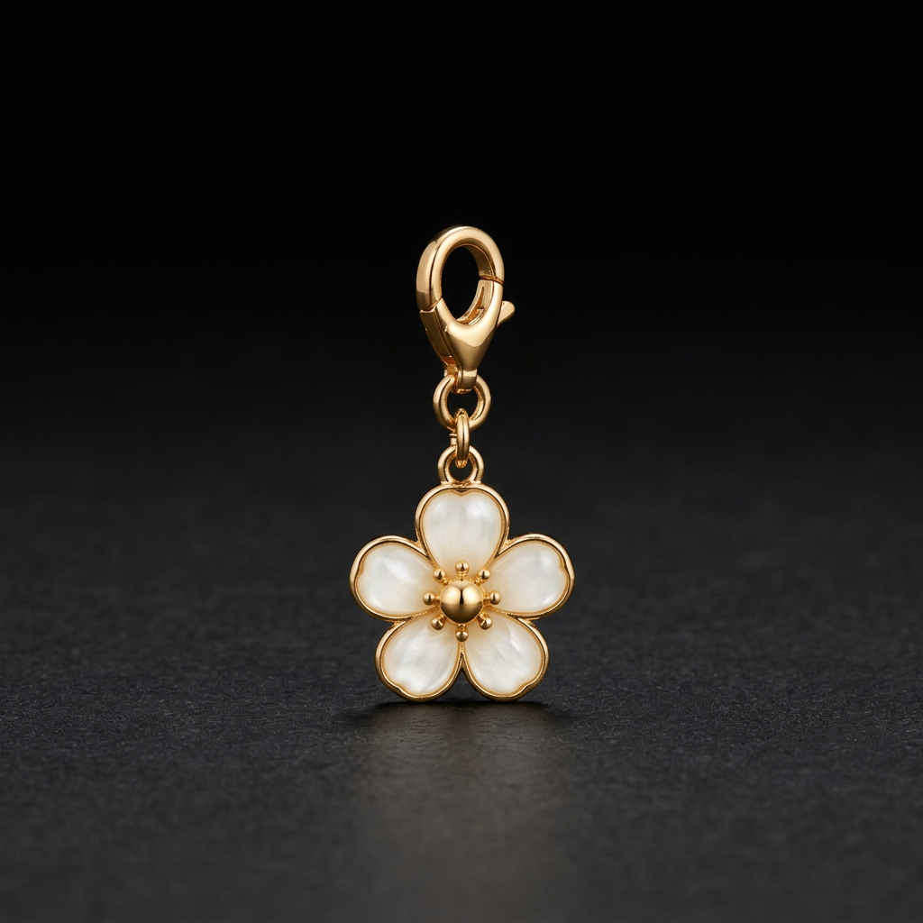 Pearl Flower charm in mother-of-pearl & light gold