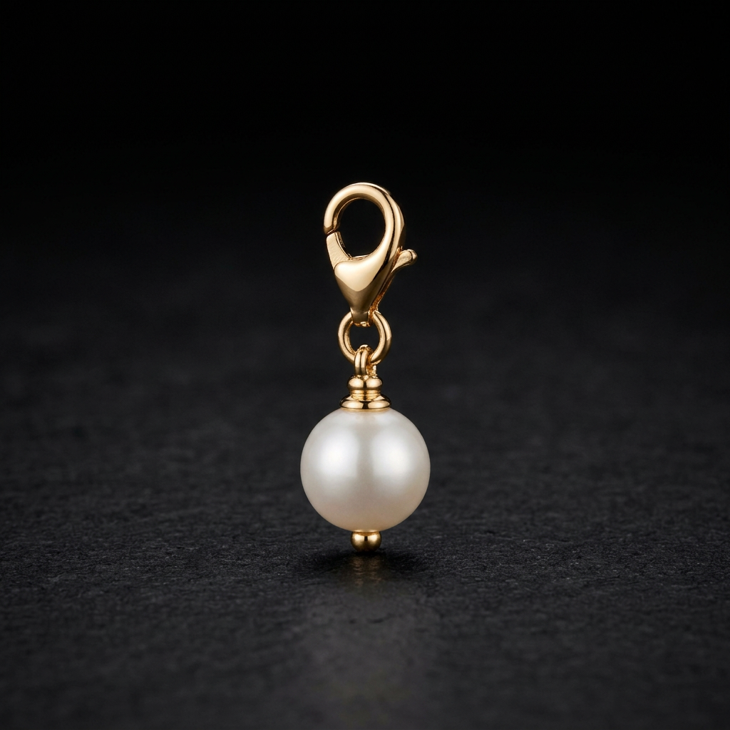 Pearl Drop charm in freshwater pearl & light gold