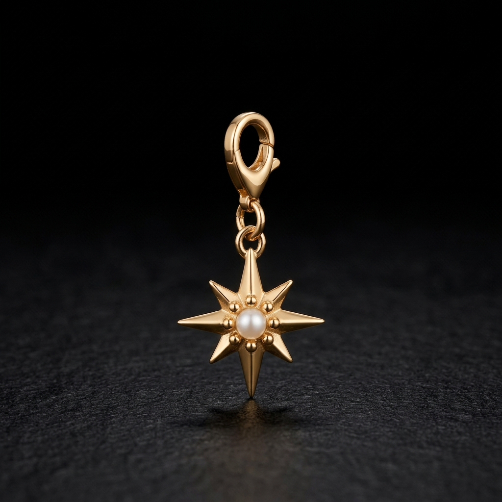 Pearl Star charm in warm light gold & pearl